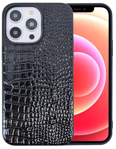 DMaos für iPhone 15 Hülle für Damen, Krokodil Synthetische Lackleder Abdeckung, Klassische Mode für iPhone15 6.1 Zoll - Schwarz