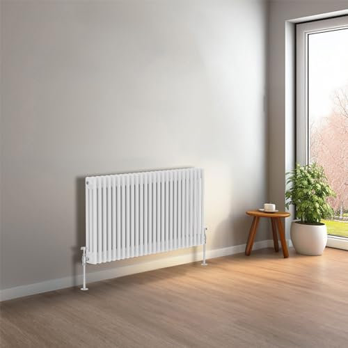 NRG 600 X 1190 mm Gloss White Horizontal Traditional Column Cast Iron Style Radiator Central Heating Radiator Perfect for Bathrooms, Kitchen, Living Room Triple Panel