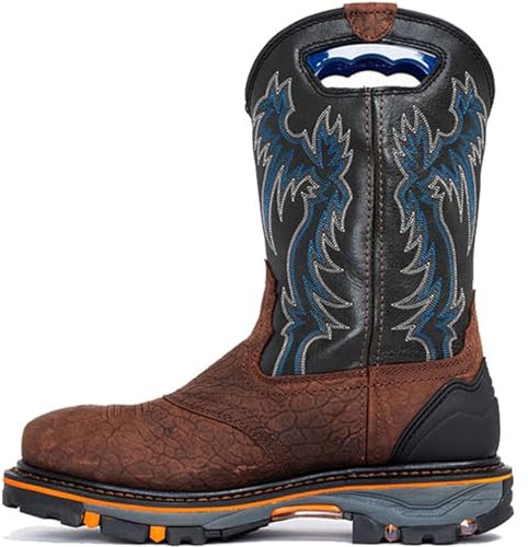 Stivali da Cowboy Western in Pelle con Punta Quadrata da Uomo Stivali da Lavoro Casual a metà Polpaccio Stivale Country Ricamato in Pelle, utilitarie, Scarpe Antinfortunistiche,Marrone,41 EU