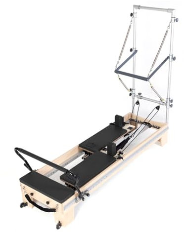 Wunder Pilates Pro Elite Double Slides Reformer mit Turm Fitnessgerät Ahornholz E1 schwarz