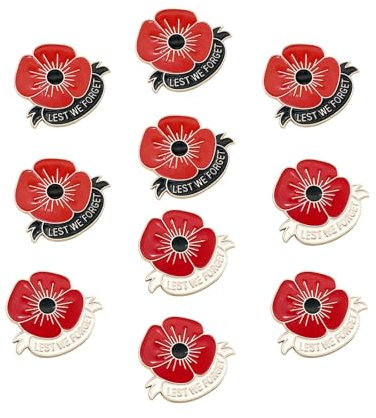 ALLOMN Mohnblumen Brosche, 10 Stück, Rote Anstecknadel für Helden, Veteranen, Gedenktag und Veteranentag