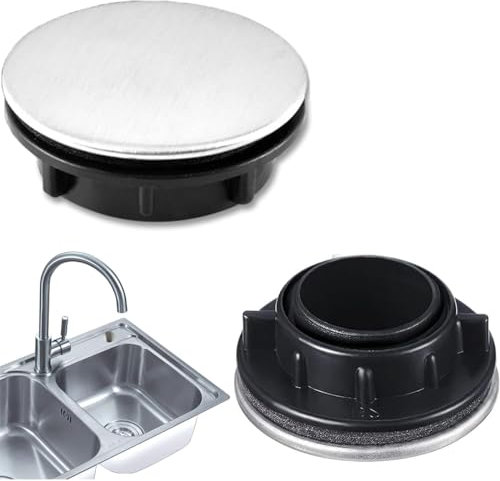 2 PCS Sink Tap Hole Cover, Overflow Sink Hole Cover, Kitchen Faucet Hole Cover, Stainless Steel Sink Tap Hole, Plate Stopper Cover Sink Blanking Cap, Blanking Metal Plug for Bathroom Kitchen