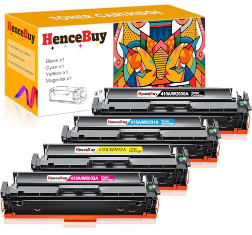 HenceBuy Mit Chip 415A W2030A Toner für HP 415A 415X Tonerkartusche für Color Laserjet Pro MFP M479fdw M479dw M479fnw M479fdn M479 M454dw M454dn M454 W2031A W2032A W2033A, Schwarz Cyan Gelb Magenta