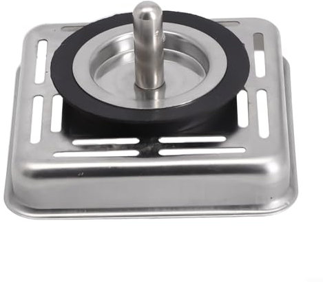 Emiif Colador y tapón para fregadero de cocina, cesta combinada de repuesto para drenaje cuadrado, cesta de acero inoxidable con tapón de goma inferior