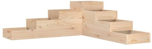 vidaXL 4-Tier Garden Planter - Outdoor L-Shaped Wooden Plant Holder for Corner Spaces, Made of Solid Pine Wood - Large Size 106x104.5x36 cm, Brown