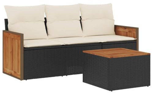 vidaXL Garten Sofagarnitur mit Kissen 4-TLG., Gartenmöbel Gartengarnitur, Sitzgruppe Sitzgarnitur, Lounge Sofa Garnitur Terrasse, Schwarz Poly Rattan