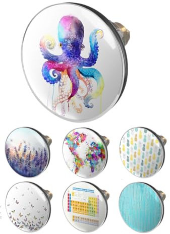 arteneur® - Pop Up Waschbeckenstöpsel mit Motiv Wasserfarben Tintenfisch | Abflusssieb | Doppel Dichtung | Universal Abflussstöpsel 34mm – 41mm | Pop Up Ventil Waschbecken Stöpsel