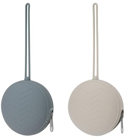 Nupoopy 2 Pack Silicone Pacifier Holder Case, BPA-Free Silicone Newborn Pacifier Pouches for Baby Boys & Girls, Portable Silicone Pacifier Container Case (Light Grey/Tradewinds)