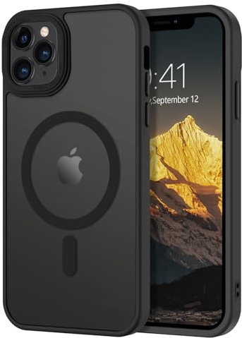 DUEDUE Cover Magnetica per iPhone 11 Pro Max 6.5[Compatibile con MagSafe], Custodia Opaca per iPhone 11 Pro Max Case con Pulsante metallico Ultra-Sottile TPU Silicone Anti-Scivolo, Nero