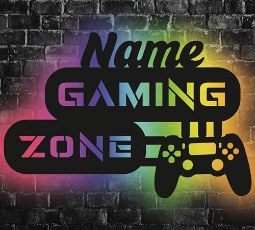 Waluna® Gamer Geschenk Led Gaming Zone Schild - RGB Geschenkidee personalisiert Mit Name Zimmerbeleuchtung Wand Lampe - Zimmer Deko - Besondere Geschenke für Videospiel Fans - Jungs Männer Freund