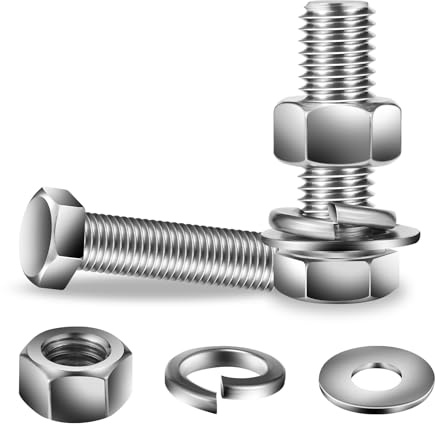 Lot de 10 boulons à vis à tête hexagonale de 5/16-18 x 3,8 cm, écrous plats et rondelles de verrouillage, en acier inoxydable 18-8 (304), entièrement filetés, par SG TZH