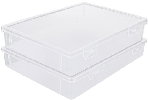 ASelected Cajas de almacenamiento de plástico transparente A4 con tapas para suministros de arte, 2 cajas transparentes de almacenamiento, organizador de plástico de volumen de 3,6 litros para papel,