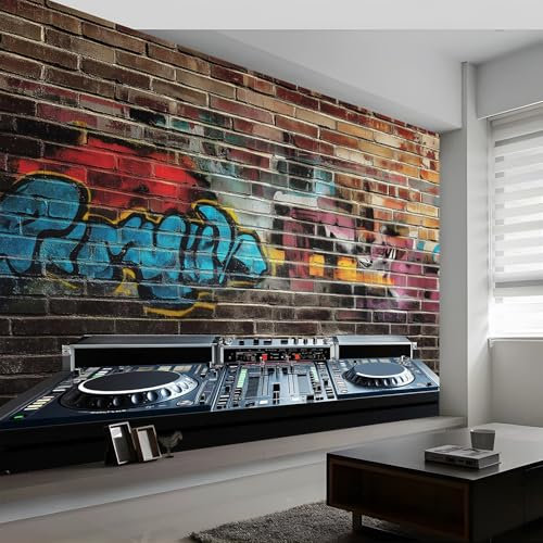 Wandtapete Doodle Art Ziegelwand Musikanlage Fototapete, Graffiti Plakat Vliestapete Bild Dekoration Wand-Dekor, 500 x 280 cm (B x H) Tapete Panorama Poster für Mädchen, Jungs Schlafzimmer Wohnzimmer