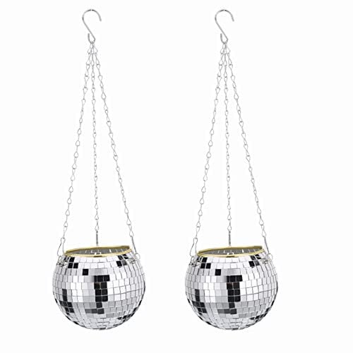 2 Pack Mirror Disco Ball Planter 15CM Hanging Planters with Hooks Chain for WallMounted Flower Baskets Boho Decor for Plants Disco Ball Plant Hanger Unique Plant Decor for Home and Garden