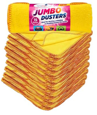 HOMESHOPA Yellow Dusters Cleaning Cloth, 15 Pack Jumbo Cotton Multi Purpose Absorbant Kitchen Towel Cloth for Polishing, Dusting, Household Furniture Window Car Cleaning, Washable Reusable, 35 x 45cm