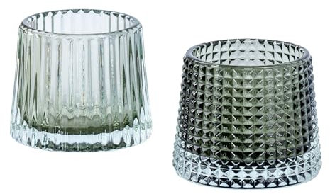 levandeo Lot de 2 photophores en verre - Hauteur : 7 cm - Vert - Décoration de table - Rétro