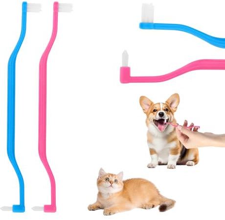 ZEYIYER 2 Pcs Dual Sided Toothbrush for Dogs Cats Kitten Puppy Pet Teeth Cleaning Brush, Teeth Brush for Dogs Tooth Cleaner Care, Dental Care Toothbrushes