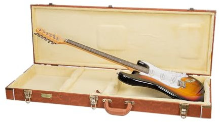 Crossrock Custodia rigida in legno per chitarra elettrica Strat & Tele | Finitura scolpita Red Wood, interno in velluto avorio, serratura – Serie Relief Premium