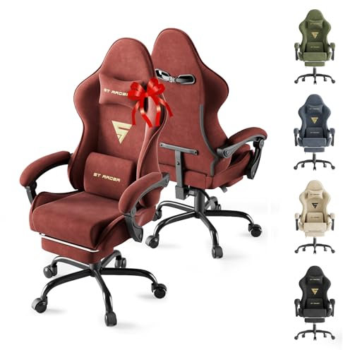 Soontrans Silla Gaming Ergonomico con Funzione Massaggio Materiale Durevole e Poggiapiedi Sedia da Gioco di Alta Qualità Per Pc e Ufficio Perfetta Per Gamers e Professionisti, Rosso vino