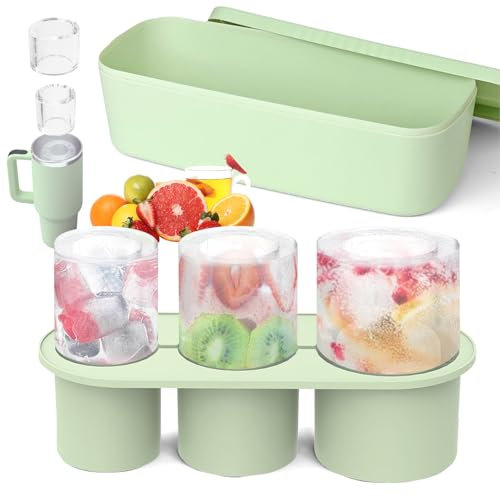 KIMIGO Moule à Glaçons en Silicore Compatible Stanley Cup - Bac à Glaçons 3 Compartiments avec Couvercle Étanche, Glaçons pour Tumbler 40oz, Boissons, Whisky, Vin et Purées de Fruits