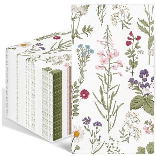 50 Stück Servietten, Servietten Blumen, Servietten Ambiente, Servietten Geburtstag Frau, Einmalservietten Weiß servietten für Gartenparty Taufe Babyparty Geburtstag Tischdeko Hochzeitsservietten