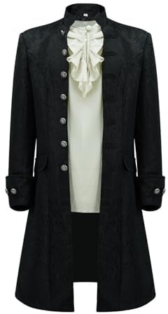 Mens Medieval Tailcoat Steampunk Jacket Gothic Victorian Frock Coat Ruffled Shirt Halloween Colonial Pirate Costume