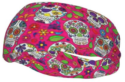 BBEXJIGY Schweißband mit Totenkopf- und grünen Blättern, Uni, für Laufen, Basketball, Fußball, Joggen