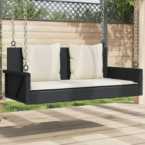 LVHUIDEH Hängebank aus Poly Rattan, 2-Sitzer Gartenschaukel mit Kissen, UV-beständig, Hollywoodschaukel, Outdoor-Schaukelbank für Terrasse Garten Hof, 119 x 56 x 48 cm