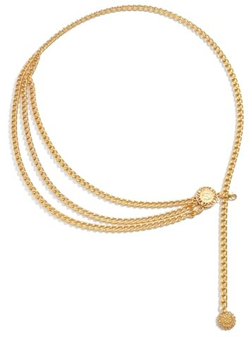 Gekamoyue Cintura in Metallo per Donna, 90cm Regolabile Catena in Vita, Stile Bohémien, Cintura a Catena con Disco Moda per Vestito, Jeans, Maglioni