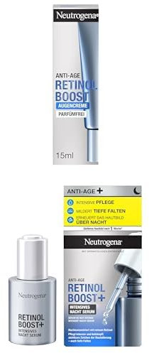 Neutrogena Retinol Boost Augencreme (15ml) & Intensives Nacht Gesichtsserum (30ml) - Anti-Age & Feuchtigkeitspflege mit Myrtenblatt-Extrakt, Hyaluronsäure & reinem Retinol