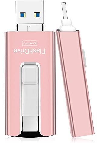 SUDEHO USB Stick 64 GB für Phone, USB 3.0 Speicherstick Stabile Datentransfer, 4-in-1 Flash Laufwerk für Phone/Pad/Android/PC, Mit Einem klick Daten kopieren, Rosa