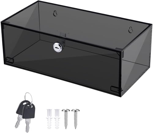 Wonderjune Kühlschrank Medizin Schloss Box mit Schlüsseln und Montagezubehör 30,5 x 15,2 x 11,4 cm Wandhalterung Verriegelung Medizinbox Schwarz Acryl Wandschrank Erste-Hilfe-Set für Notfälle
