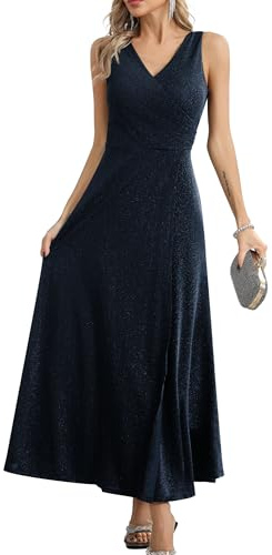 Missufe Damen Elegant Wickelkleid Abendkleid Cocktailkleid Ballkleid Maxikleid Lang Hochzeit Festlich V-Ausschnitt Kleider mit Schlitz