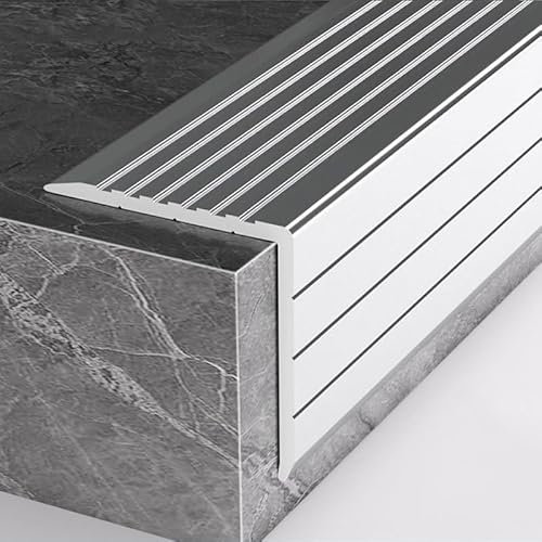 COYOUCO Profilé Nez de Marche Aluminium 90cm Imitation Acier – Bande antidérapante L en Aluminium pour Bord d'escalier intérieur extérieur,60x60mm Thick 1.5mm