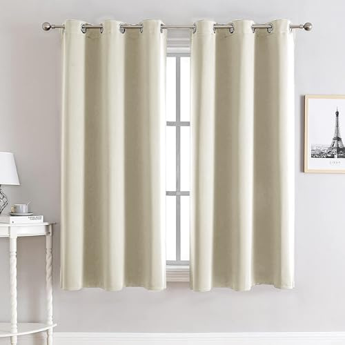 My home store Cream Blackout Curtains for Bedroom Super Soft Solid Thermal Insulated Eyelet Blackout Curtains for Living Room, W 66 x L 54 (2 Panels)