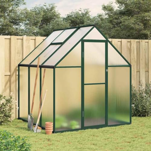 Iiaky Gewächshaus mit Fundamentrahmen Gewächshaus Aluminium Gewächshaus Winterfest Garten Treibhaus Pflanzenhaus-Grün-169 x 169 x 195 cm
