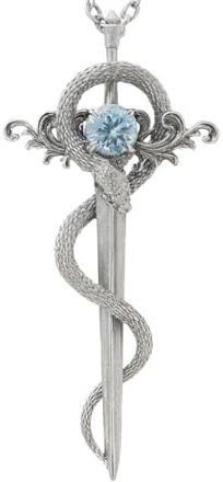 Generisch 925 Sterling Silber Schwert-Halskette mit Natur‑Topas | Gothic Unisex Talisman „Eid der Schlange“ | Mystischer Fantasy‑Schmuck