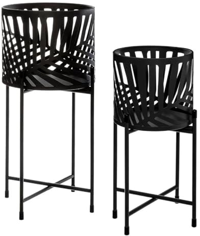 Atmosphera Créateur d'intérieur - Lot de 2 Cache-Pots en Métal Leaf 54cm Noir