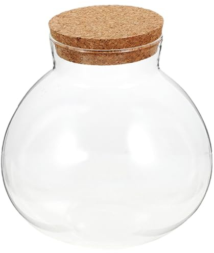 Runde Glas Ekologiebottle mit Korkdeckel für Pflanzen und Deko | Transparentes Glas, Glatte Oberfläche, Modern, für Innenraum, Bad, Selbstgemacht, Kleiner Garten