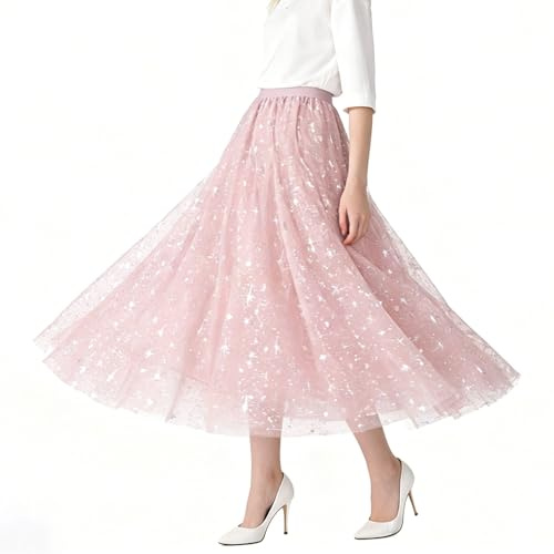 Tüllrock Damen,High Waist A-Linie Maxi Plisseerock,Damen Tüll Röcke High,Frauen Glitzer Tüllrock Lang,Tüll Röcke mit Pailletten für faschingskostüme Karneval Kostüm Halloween