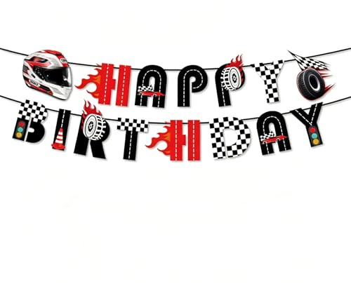 Ovanda Rennwagen Happy Birthday Girlande, Cars Geburtstagsdeko Banner, Formel 1 Deko Geburtstag Banner, Racing Car Party Banners für Auto Themed Kinder 4./5./6. Party Supplies