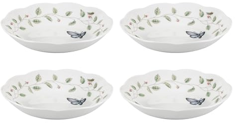 Lenox 792565 Butterfly Meadow 4-teiliges Nudelschalen-Set | Spülmaschinenfest, mikrowellengeeignet | Blumendesign | Küche und Esszimmer unverzichtbar | 567 g, Geschenk für Frauen