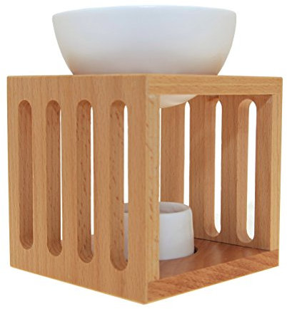 Quemador de Aceite Sensoli Cube - Madera Maciza con Recipiente Grande de Cerámica - para Dispersar Aceites Esenciales y Cera Fundida