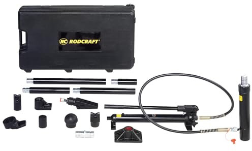 Rodcraft HRS04 Werkzeug-Set: Vollhydraulischer Richtsatz, Kapazität 4 Tonnen, 17-teiliges Set, im Kunststoffkoffer, 2-stufige Handpumpe (700 bar), einfache Montage durch gewindelose Verbindungen