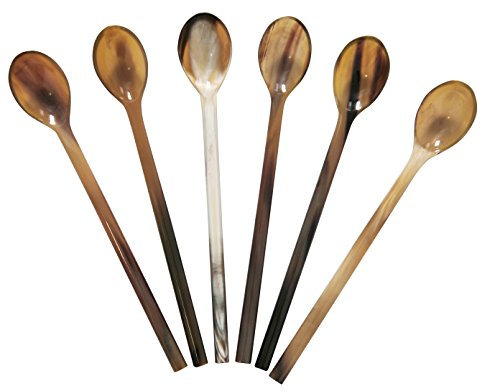Marycrafts Set of 6 Long Buffalo Horn Caviar Spoons