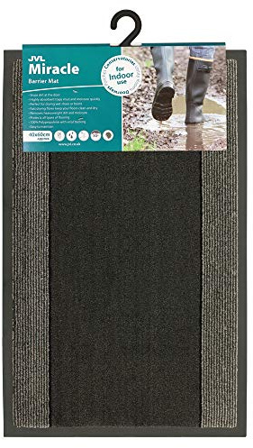 JVL Miracle Charcoal with Grey Stripes Barrier Mat, 40 x 60 cm