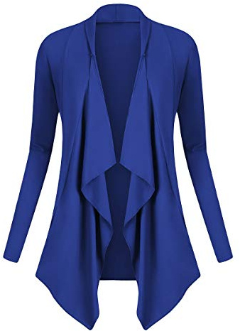Urban GoCo Donna Cardigan Drappeggiato Aperto Davanti a Maniche Lunghe e Orlo Irregolare Giacca Top (Large, Blu Reale)