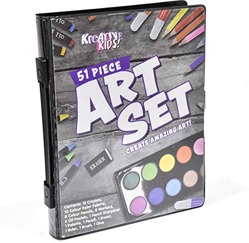 Kreative Kids 51-teiliges Bastelset mit Buntstiften und Aquarellfarbe