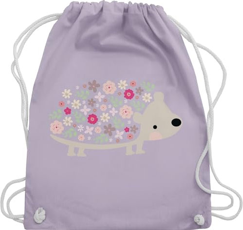 Turnbeutel Rucksack - Taschen - Süßer Igel Frühlingstiere mit Blumen I - Unisize - Pastell Lila - sportbeutel kindergarten tier beutel turnsäckchen mädchen kita stoffbeutel