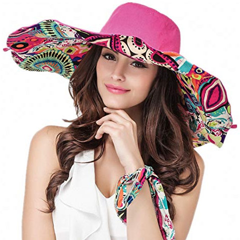 LassZone Wendbarer Sonnenhut für Damen, faltbar, UV-Schutz, Baumwolle, Sonnenhut, Sommer, Strand, Fischerhut, breite Krempe, LSF 50+, Sonnenschutz, hot pink, M/L